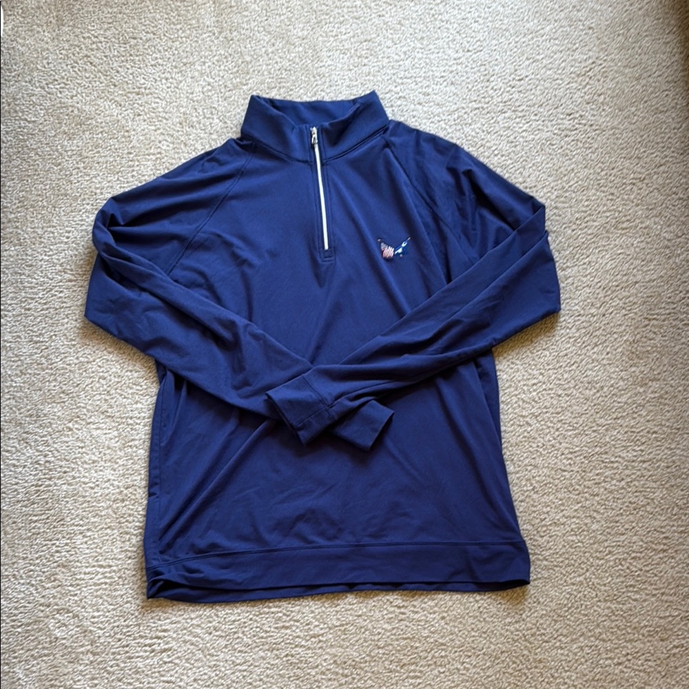 Secession Logo- Blue Zip Up Sweater with Mock Neck and Long Sleeves
